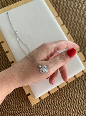 Vip Gümüş İnce Zincir Zirkon Taşlı Kalp Kolye