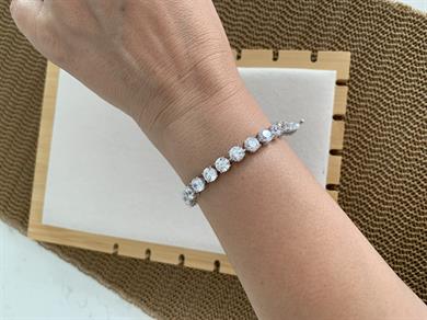 Vip Gümüş İri Kare Baget Taş Sıralı Bileklik