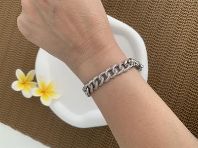 Vip Gümüş Kalın Klasik Zirkon Taşlı Bileklik