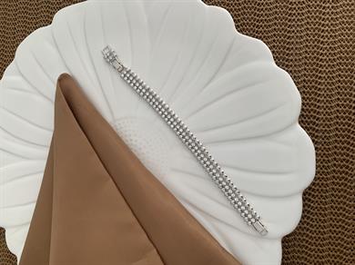 Vip Gümüş Ortası Kartaneli Baget Taşlı Tasarım Bileklik