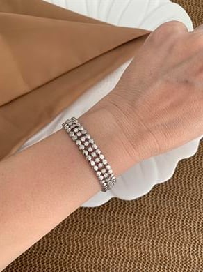 Vip Gümüş Ortası Kartaneli Baget Taşlı Tasarım Bileklik