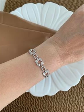 Vip Gümüş Plaka Zirkon Taşlı Kare Sıralı Bileklik