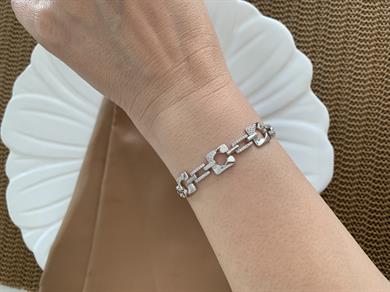 Vip Gümüş Plaka Zirkon Taşlı Kare Sıralı Bileklik