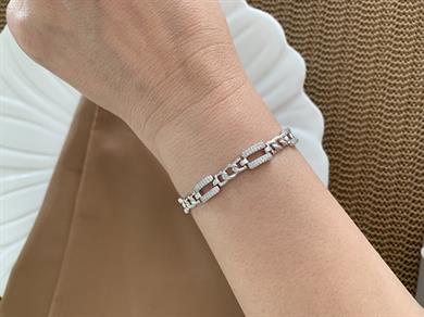 Vip Gümüş Zirkon Taşlı Dikdörtgen Sıralı Bileklik