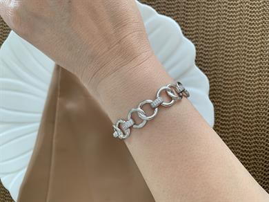 Vip Gümüş Zirkon Taşlı İç İçe Geçme Daire Sıralı Bileklik