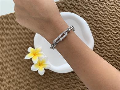 Vip Gümüş Zirkon Taşlı İç İçe Geçme Zincir Bileklik