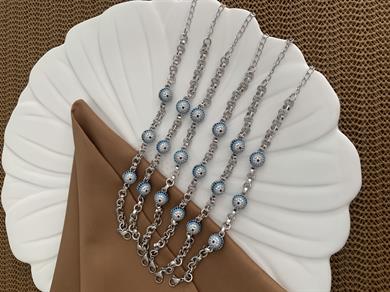 Vip Gümüş Zirkon Taşlı Mavi Nazar Sıralı Bileklik