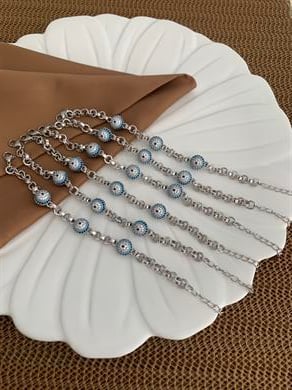 Vip Gümüş Zirkon Taşlı Mavi Nazar Sıralı Bileklik