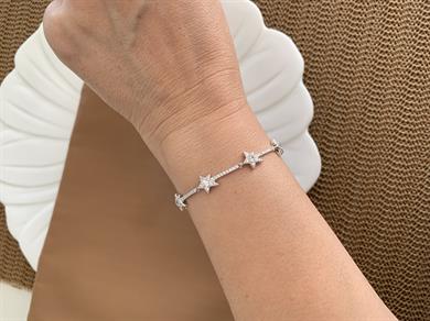 Vip Gümüş Zirkon Taşlı Yıldız Sıralı Zincir Bileklik