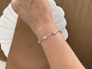 Vip Gümüş Zirkon Taşlı Yıldız Sıralı Zincir Bileklik