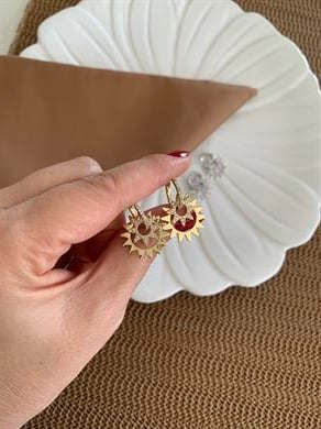 Vip İkili Zirkon Taşlı Güneş Tasarım Halka Küpe