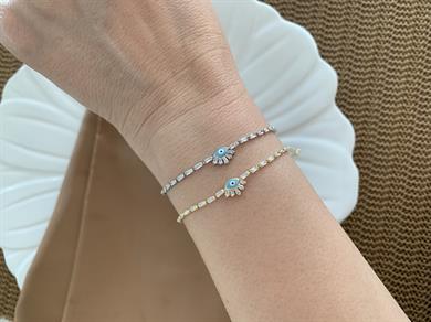 Vip İnce Baget Taşlı Sıralı Kirpikli Göz Bileklik