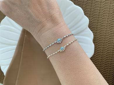 Vip İnce Baget Taşlı Sıralı Kirpikli Göz Bileklik