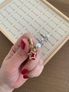 Vip Zirkon Taşlı İncili Yıldız Charm Tasarım Küpe