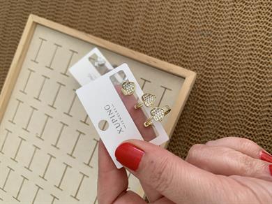 Vip Zirkon Taşlı Kalp Üçlü Set Halka Küpe