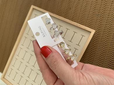 Vip Zirkon Taşlı Kalp Üçlü Set Halka Küpe