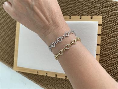 Vip Zirkon Taşlı Mini Kalp Sıralı Tasarım Bileklik 