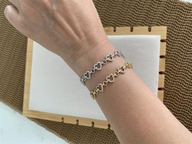 Vip Zirkon Taşlı Mini Kalp Sıralı Tasarım Bileklik 