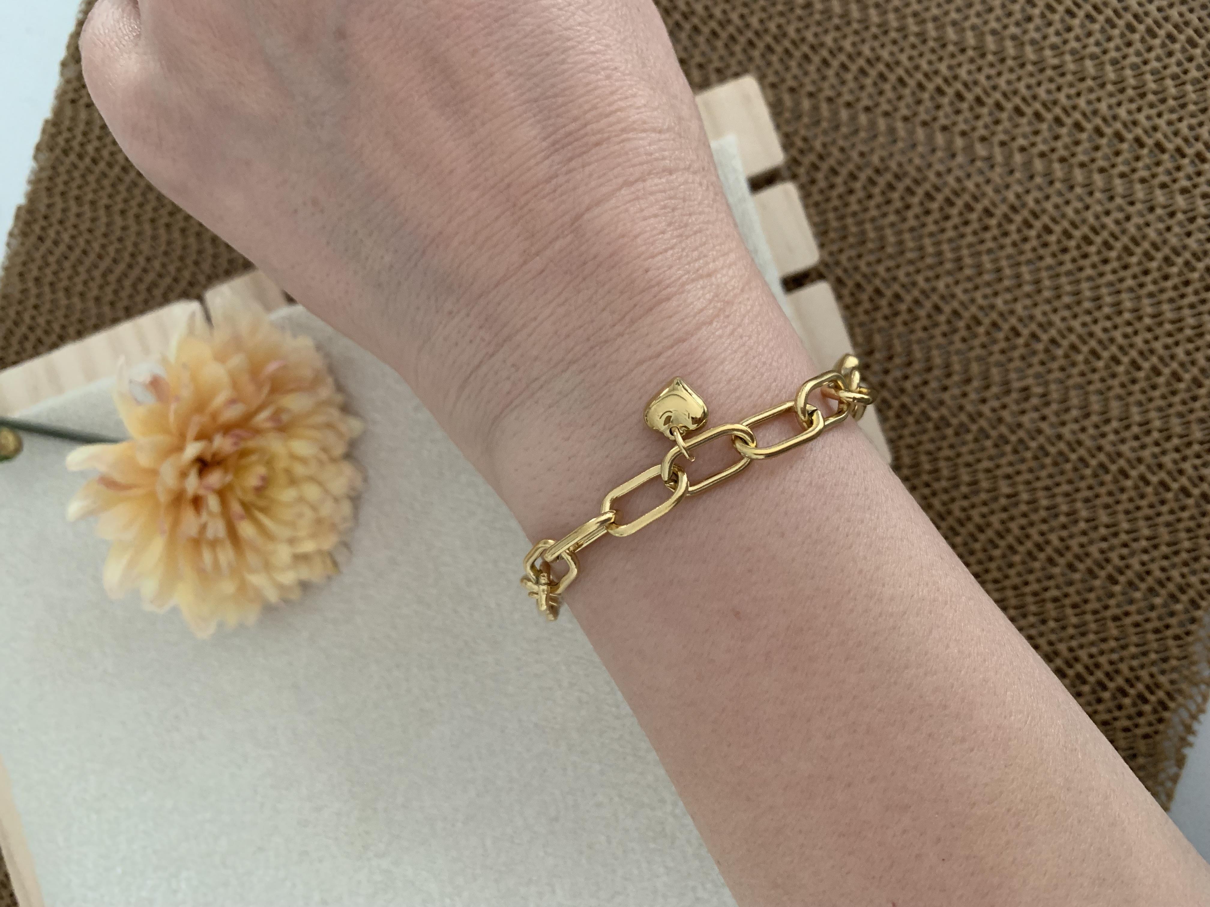 Çelik Gold İç İçe Geçme Zincir Kalp Anahtar Charm Bileklik