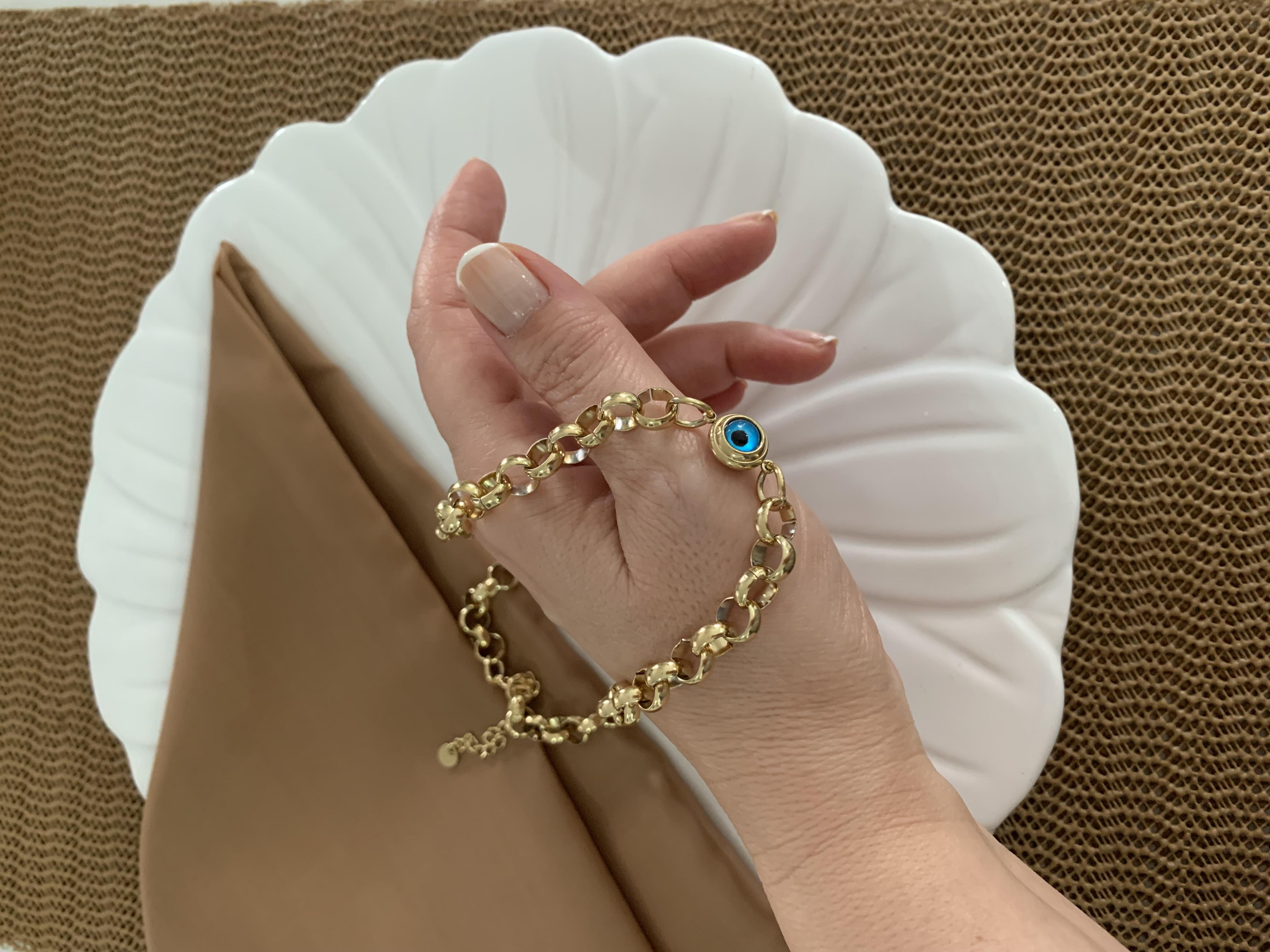 Çelik Gold İç İçe Geçme Zincirli Cam Nazar Kolye