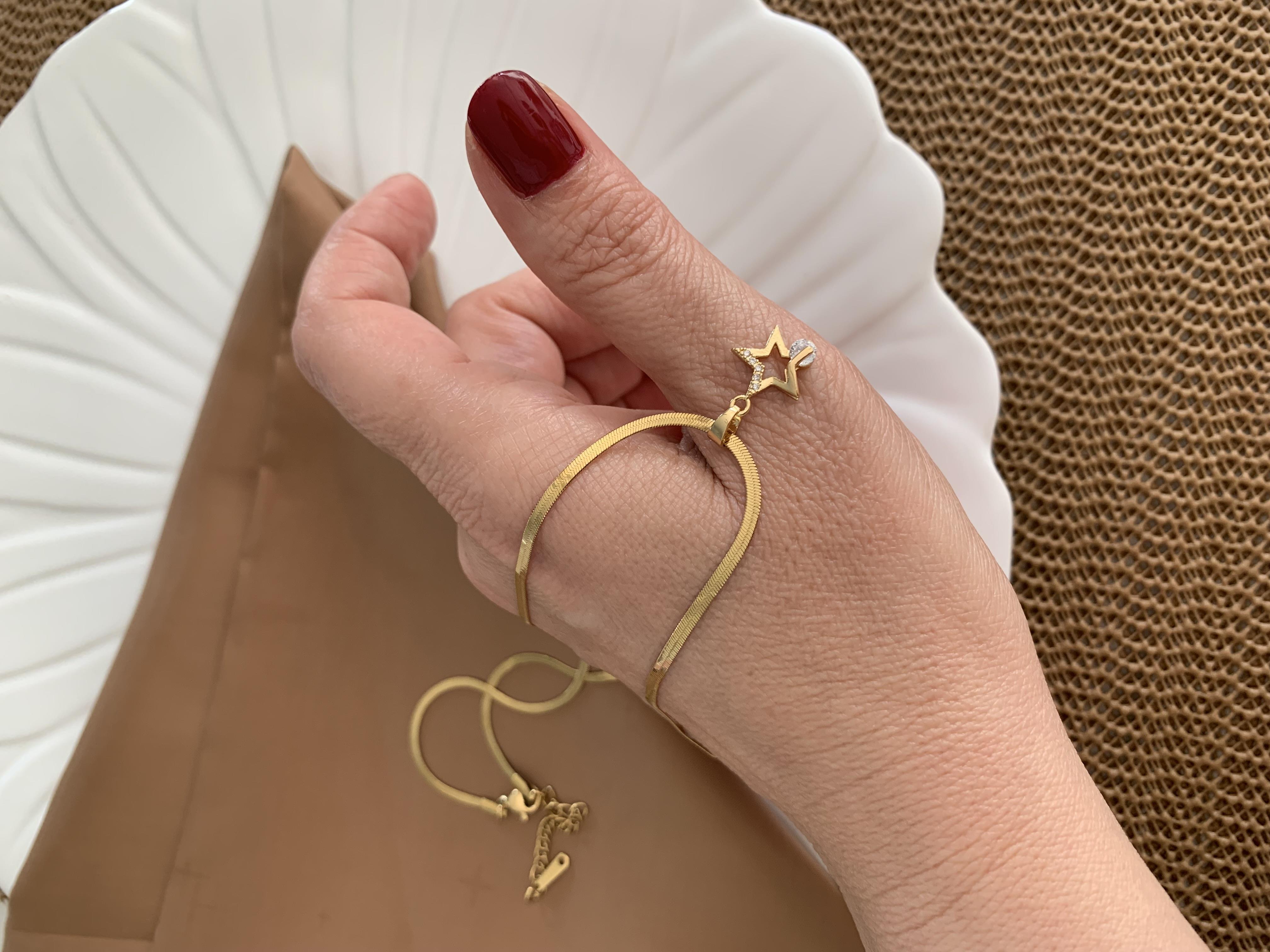 Çelik Gold İnce İtalyan Zincir Gömme Taşlı Yıldız Kolye