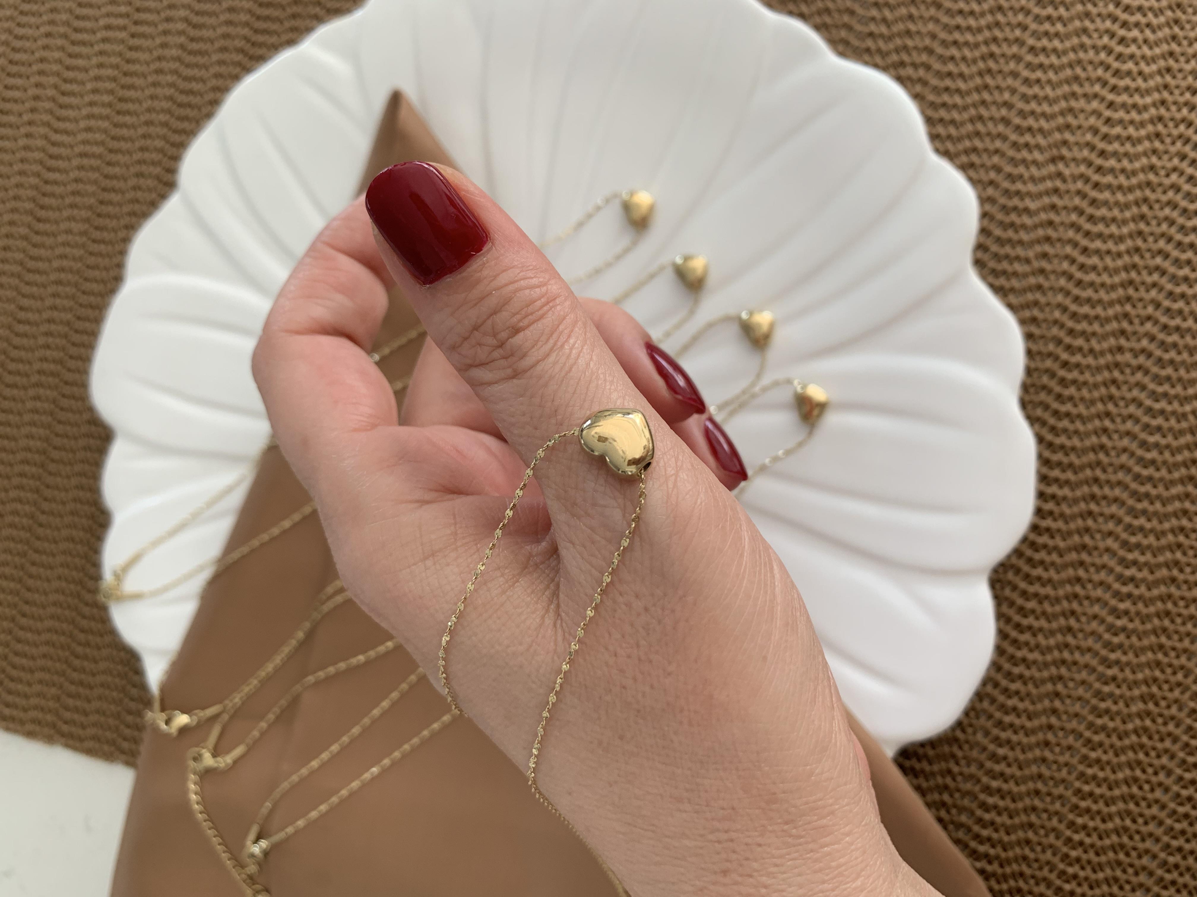 Çelik Gold İnce Zincirli Plaka Mini Kalp Kolye
