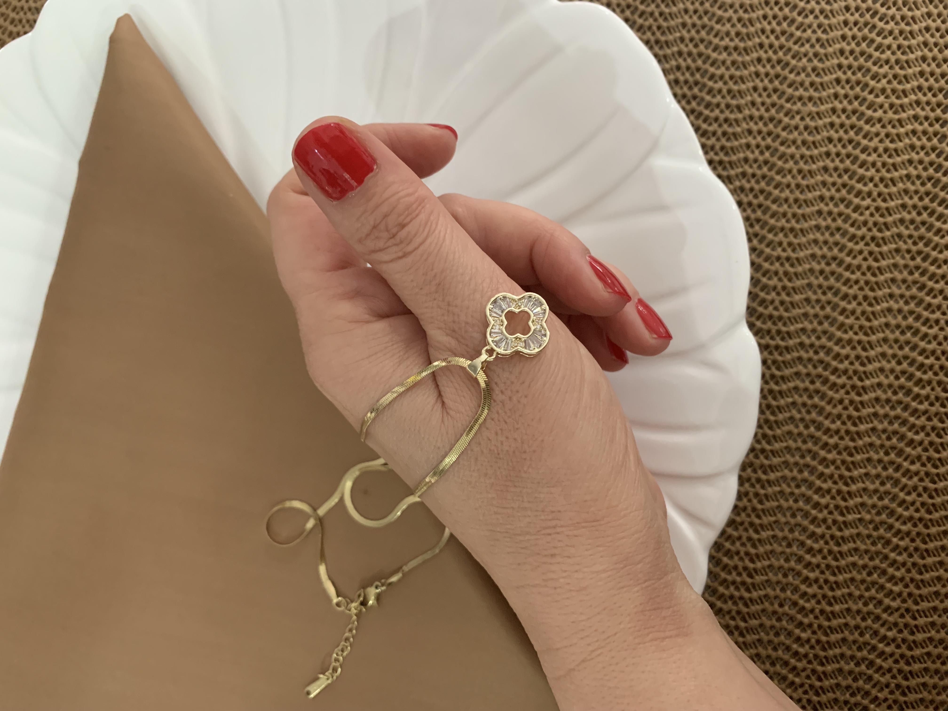 Çelik Gold İtalyan Zincir Baget Taşlı Yonca Kolye