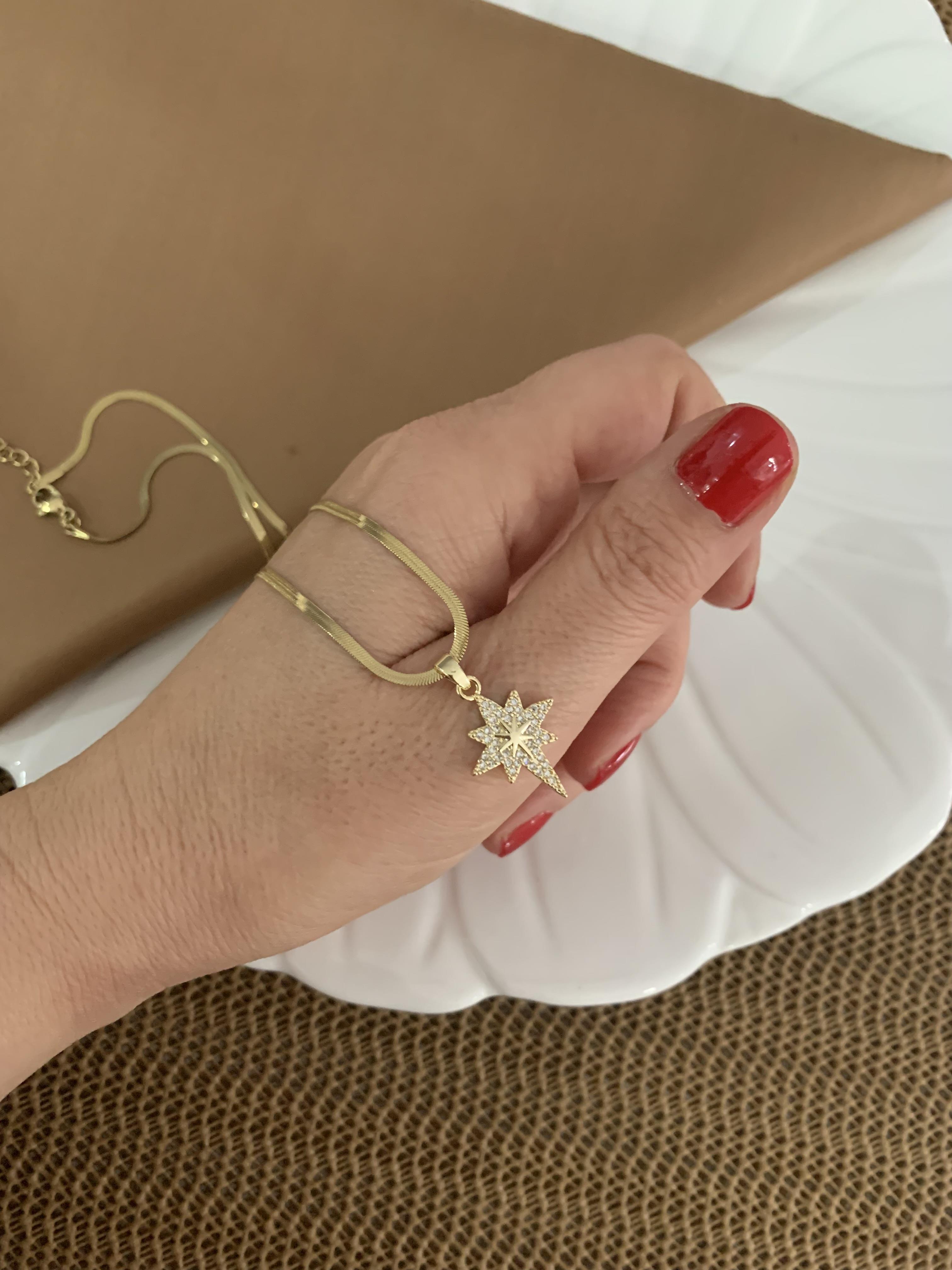 Çelik Gold İtalyan Zincir Zirkon Taşlı Kutup Yıldız Kolye
