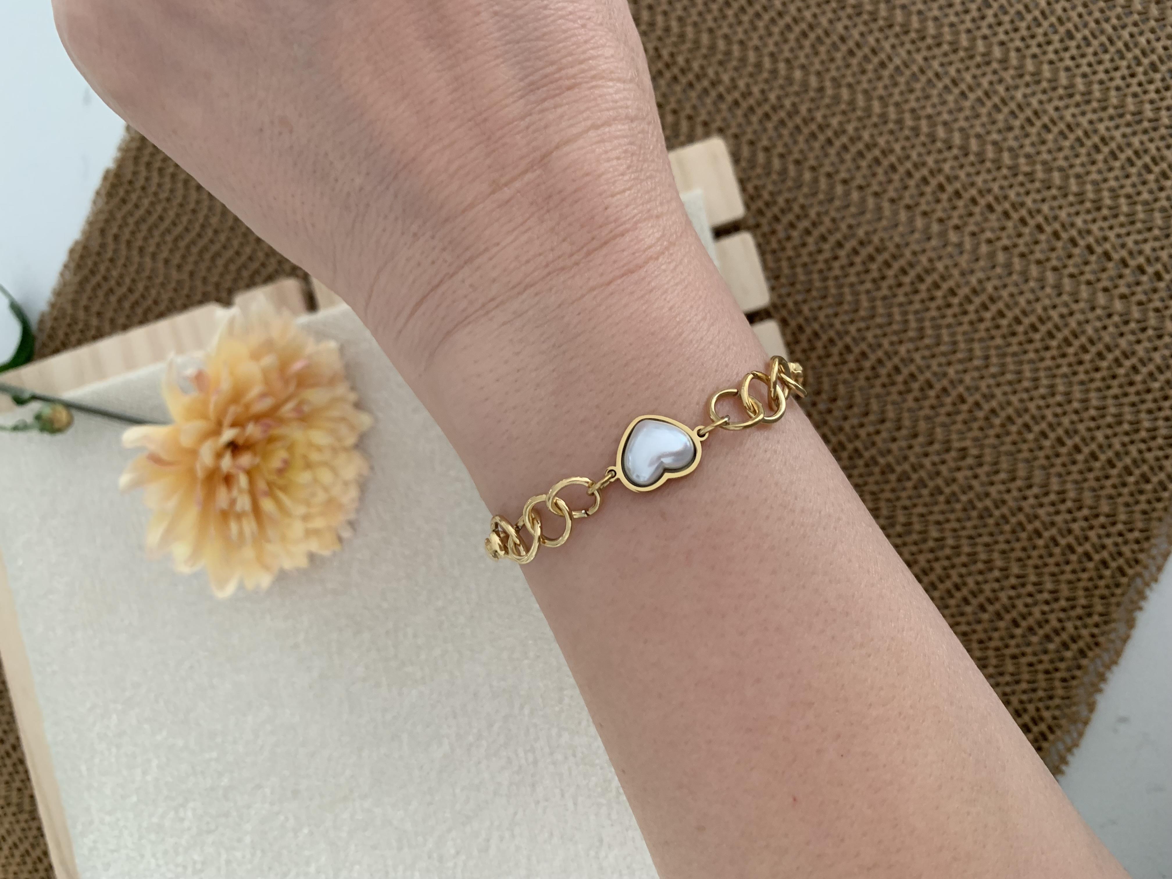 Çelik Gold Sdf Kalp Tasarım Bileklik