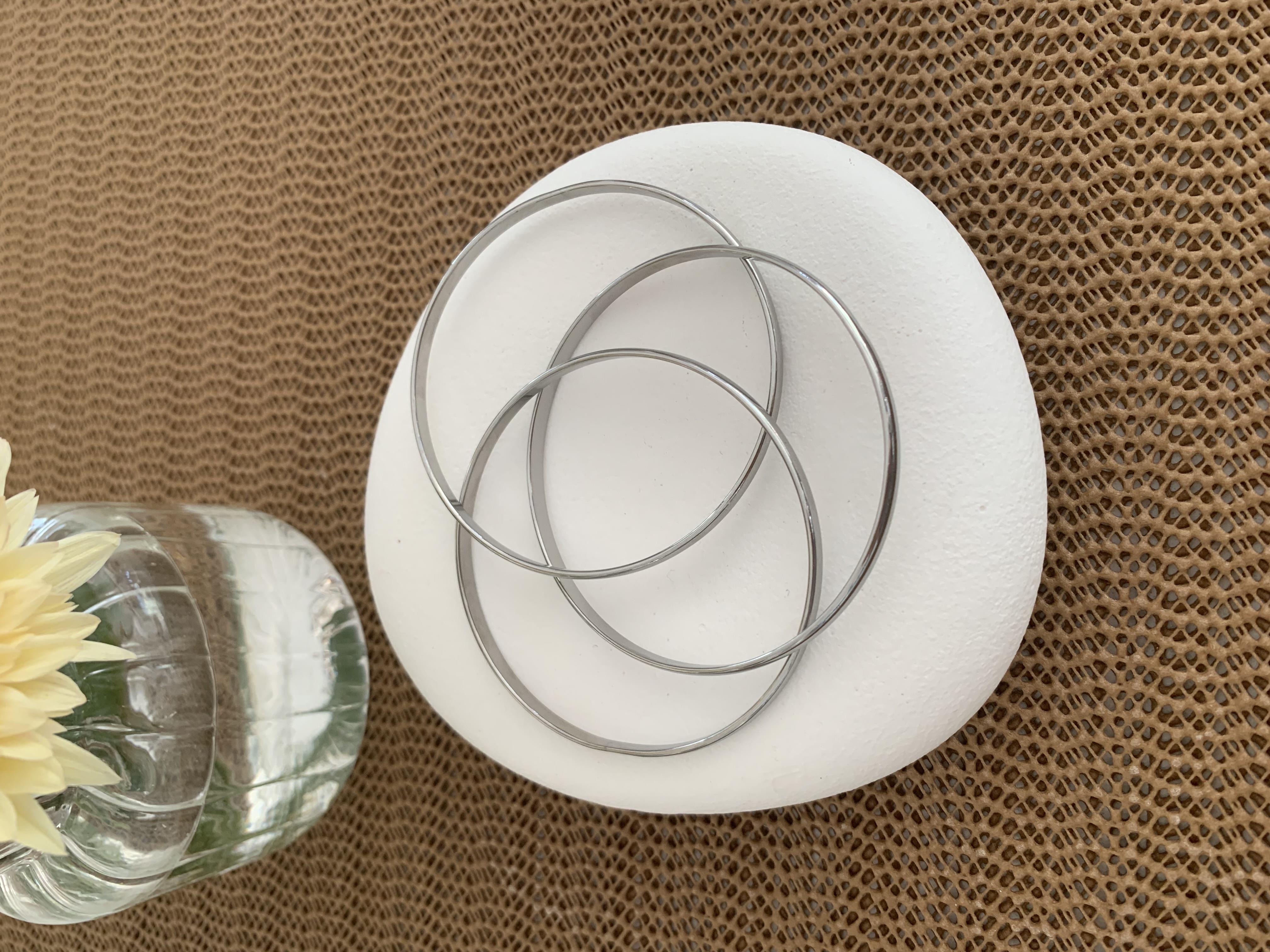 Çelik Gümüş İç İçe Geçmeli Üçlü Ajda Bilezik