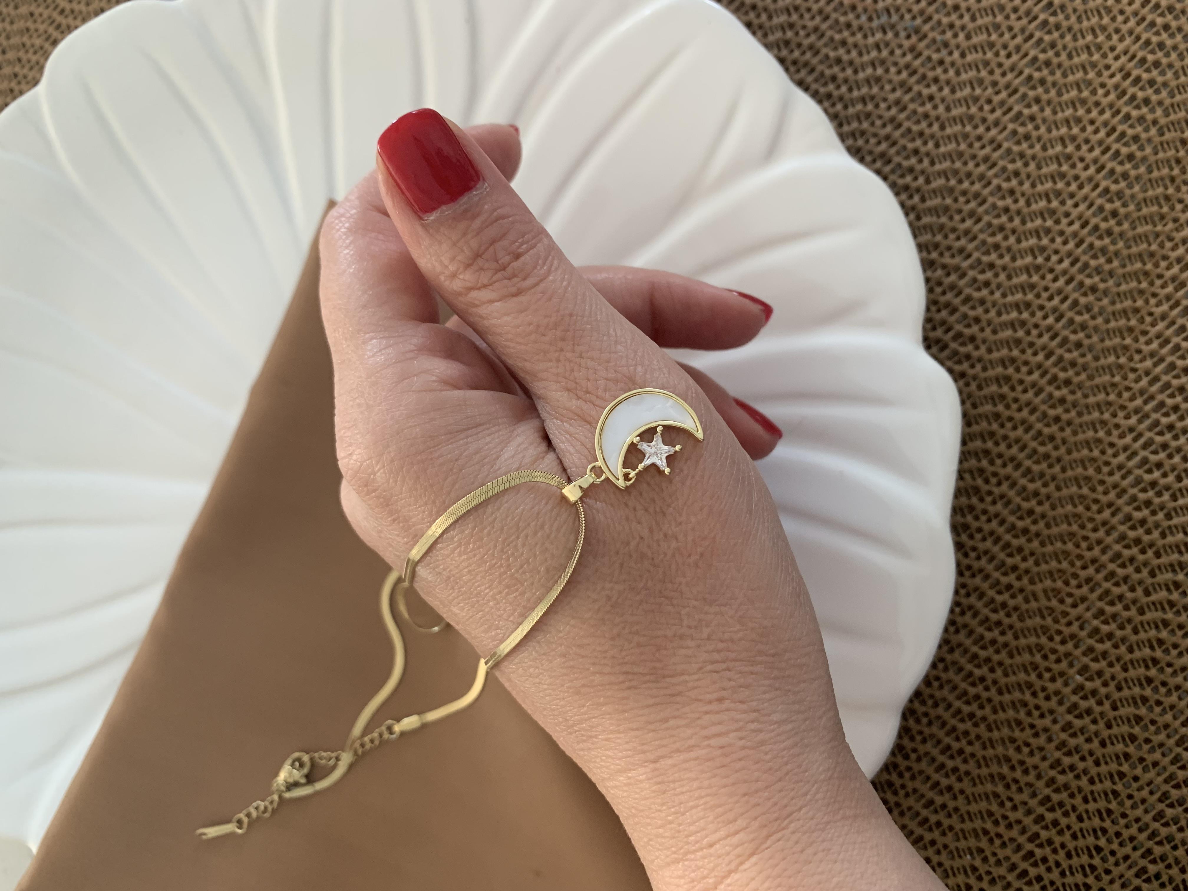 Çelik İtalyan Zincir Baget Taşlı Sdf Ay Yıldız Kolye