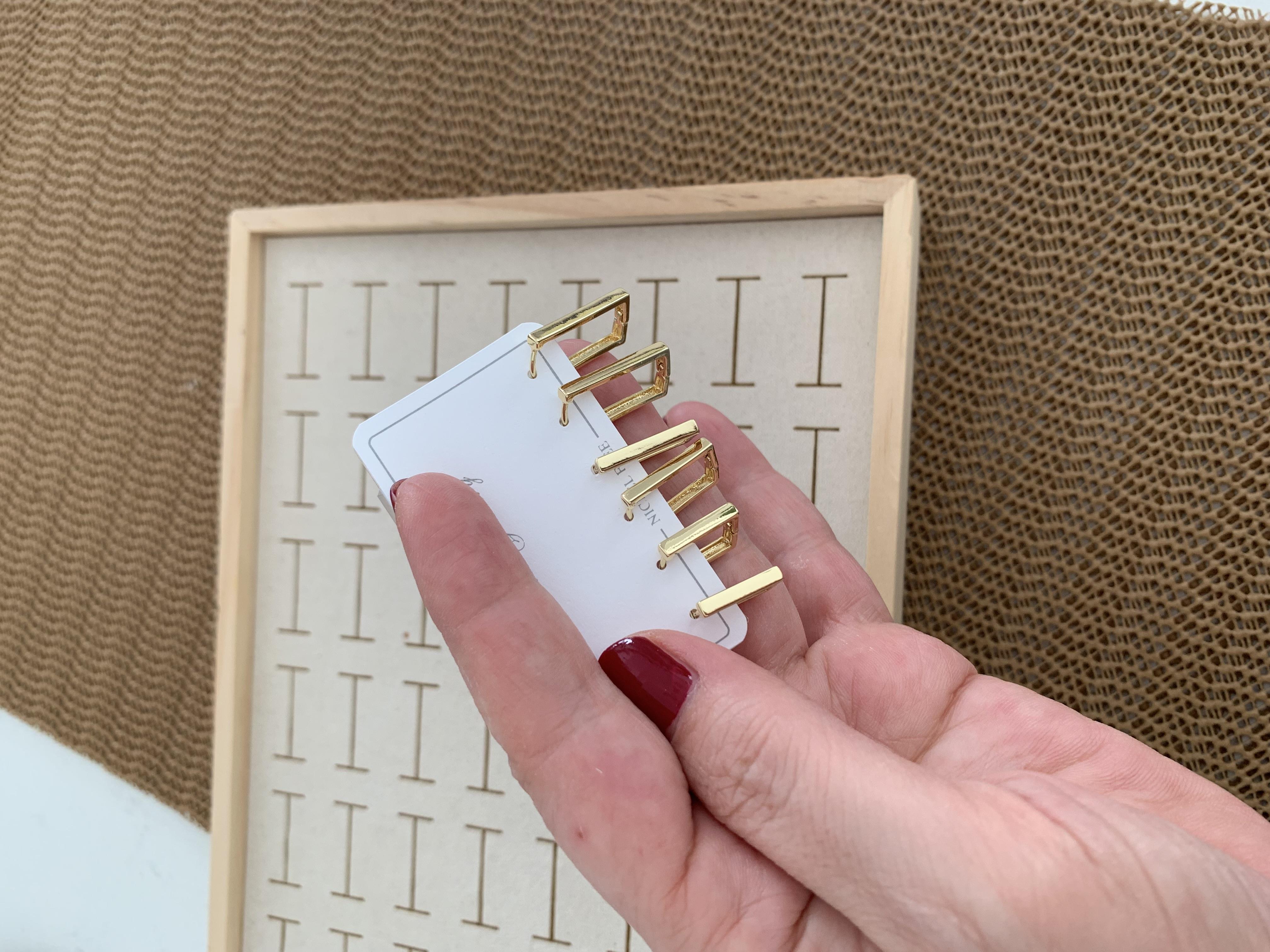 Özel Seri Gold İthal Kaplama Dikdörtgen 6 LI Set Halka Küpe