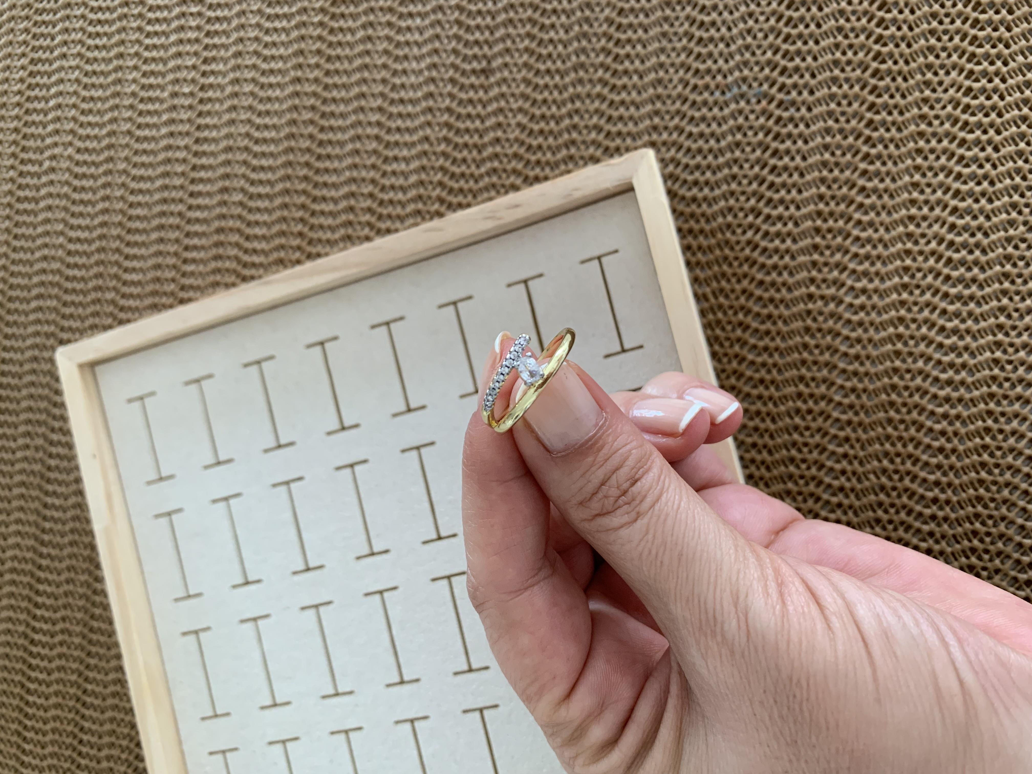 Özel Seri Gold Zirkon Taşlı İkili Kare Tek Taş Yüzük