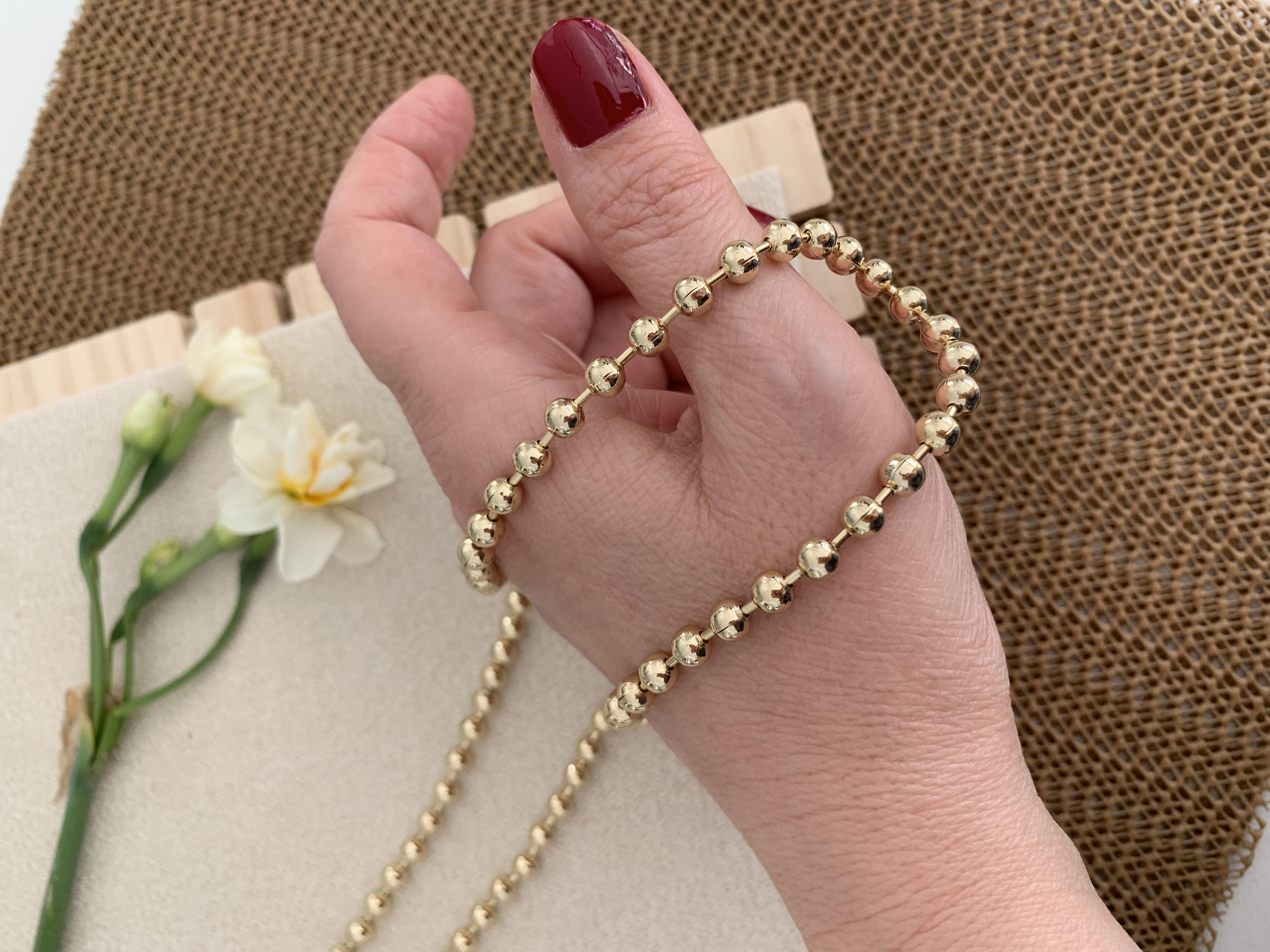 Vip 14k 59 cm Plaka İri Topçuk Sıralı Kolye
