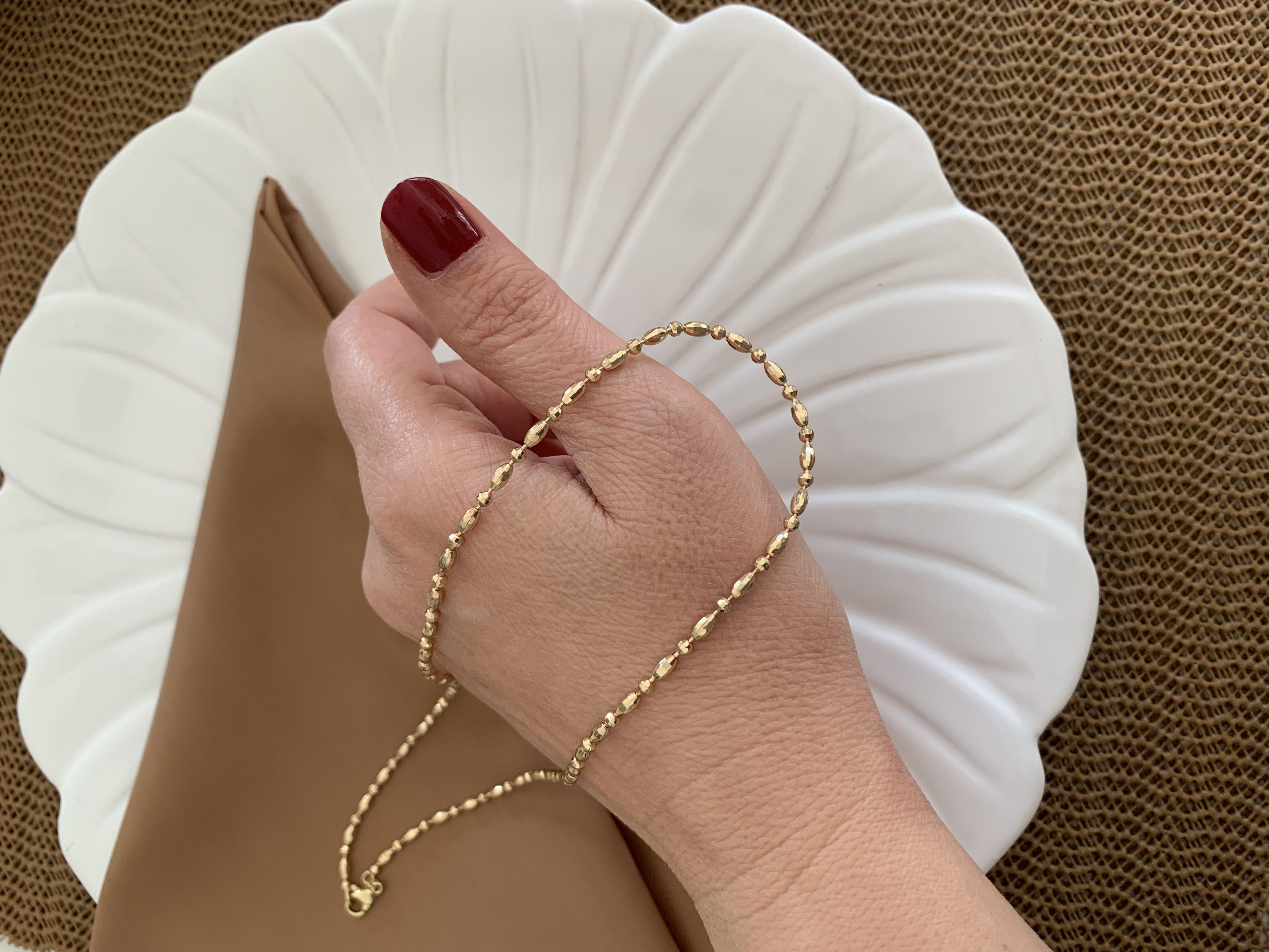 Vip Gold 44 Cm Pırıltılı Yassı Topçuk Sıralı Kolye