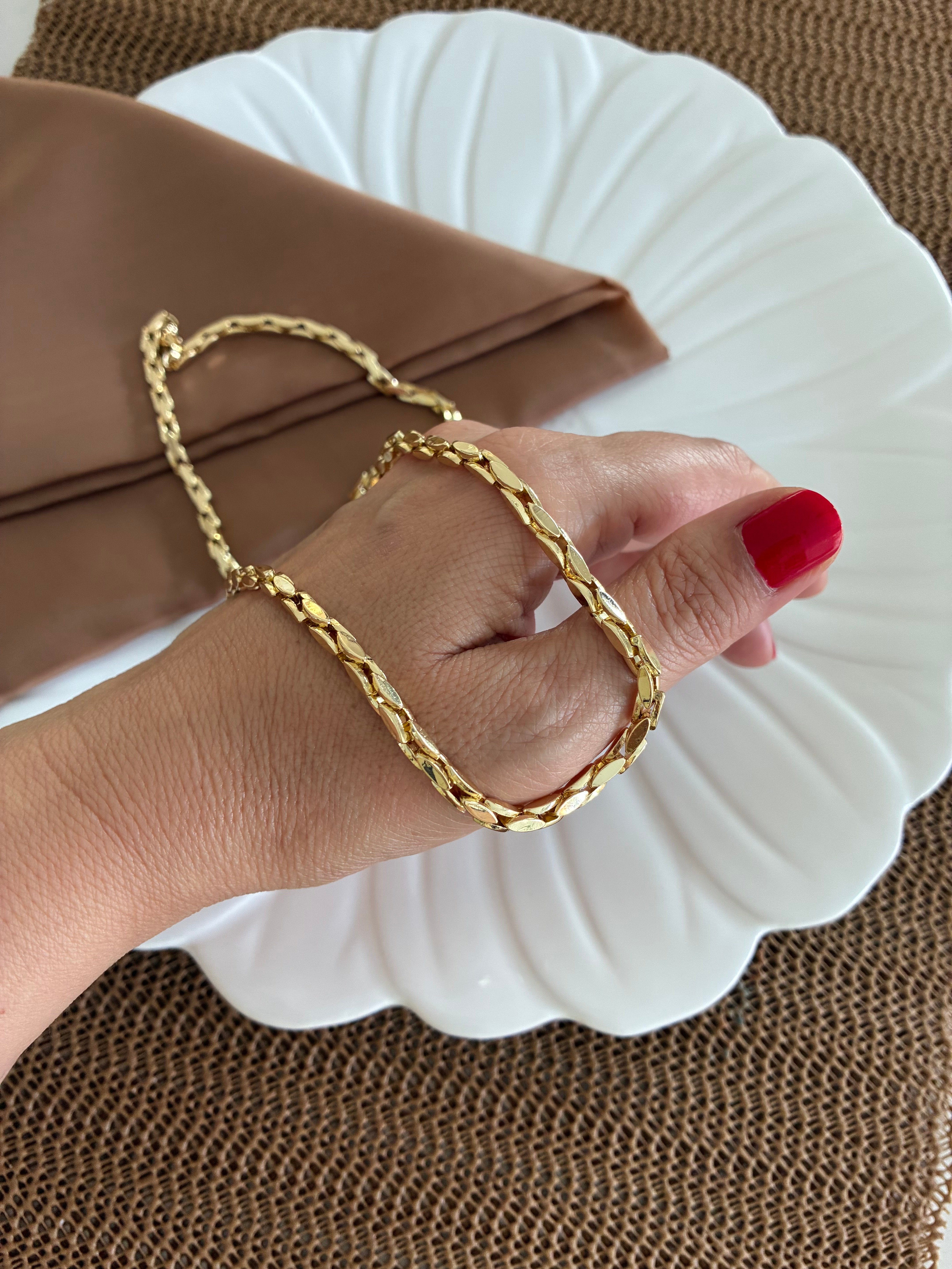 Vip Gold 60 cm Çubuk Baklava Desenli Zincirli Kolye