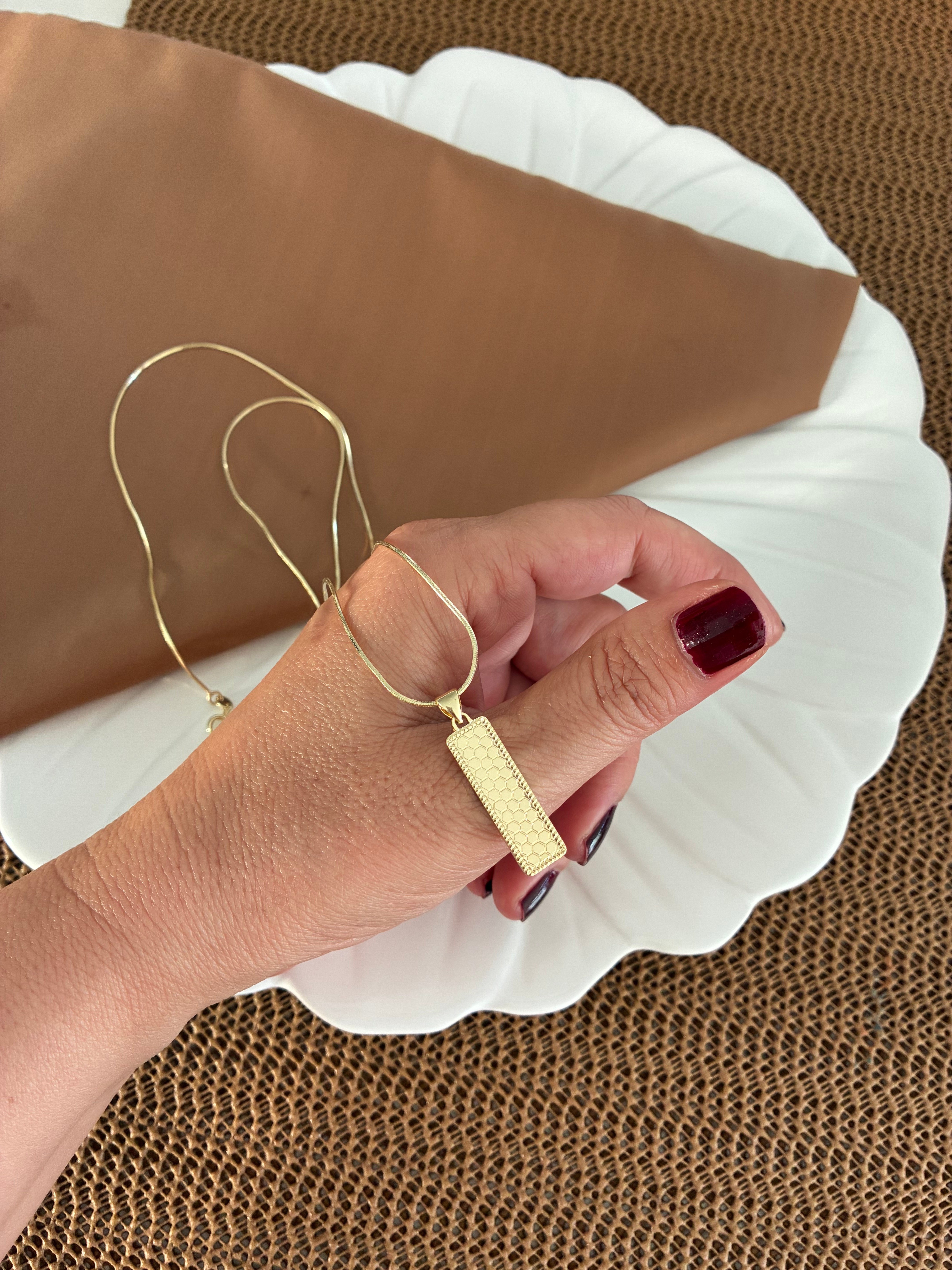 Vip Gold 60 Cm Petek Dokulu Külçe Altın Detaylı Kolye