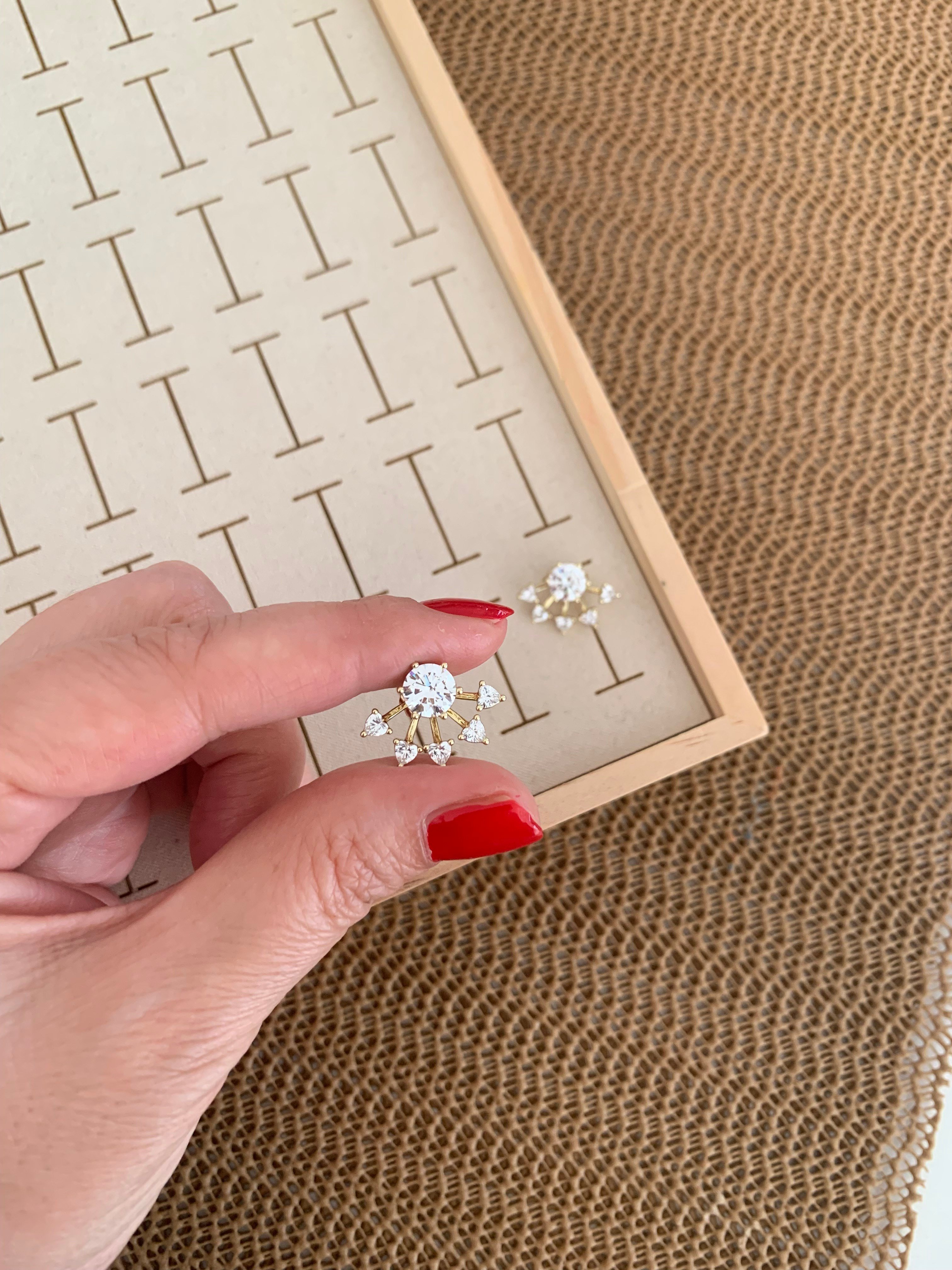 Vip Gold Baget Tek Taş Kral Tacı Tasarım Küpe