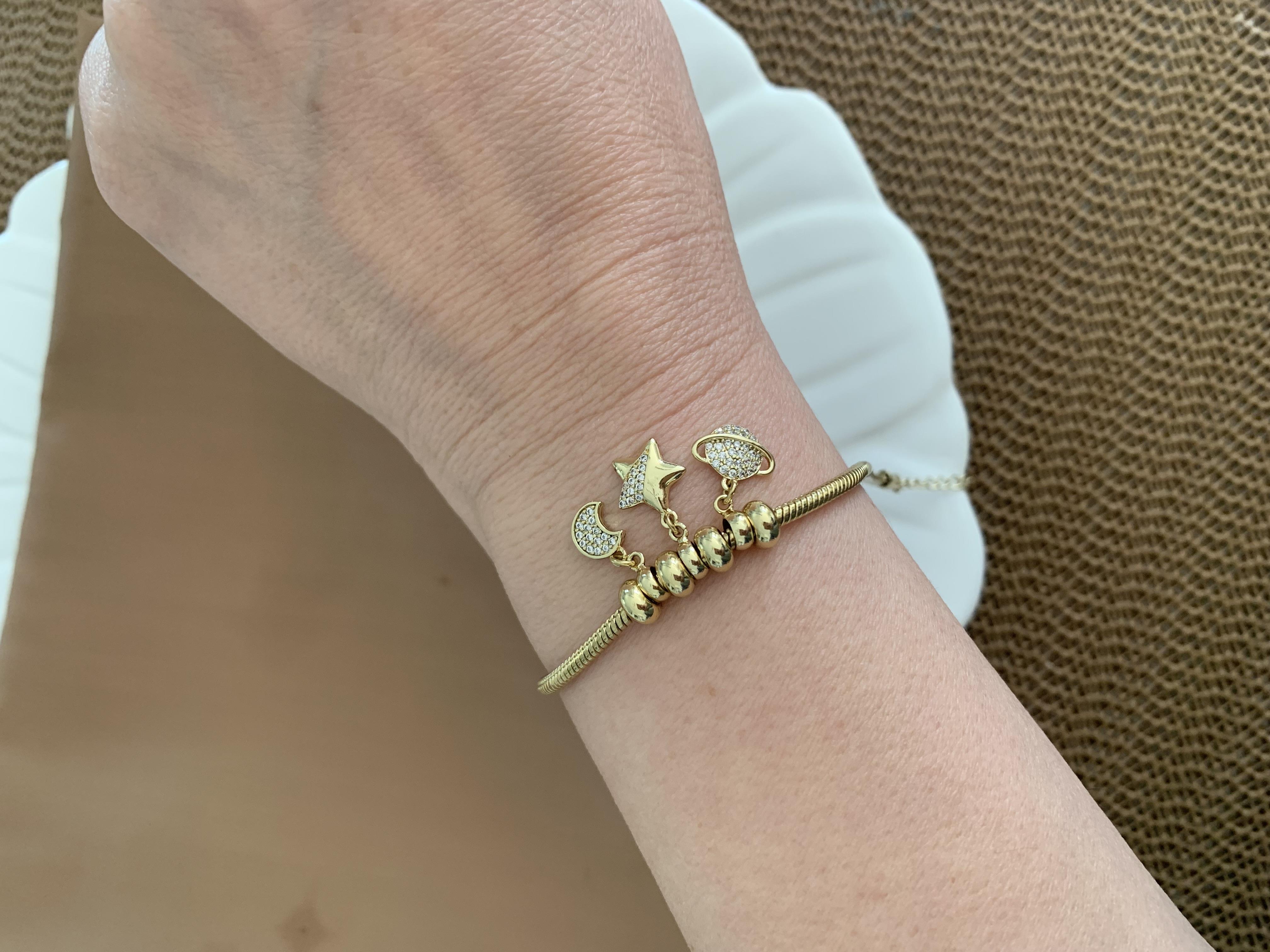 Vip Gold Boru Zincirli Gezegen Yıldız Charm Bileklik