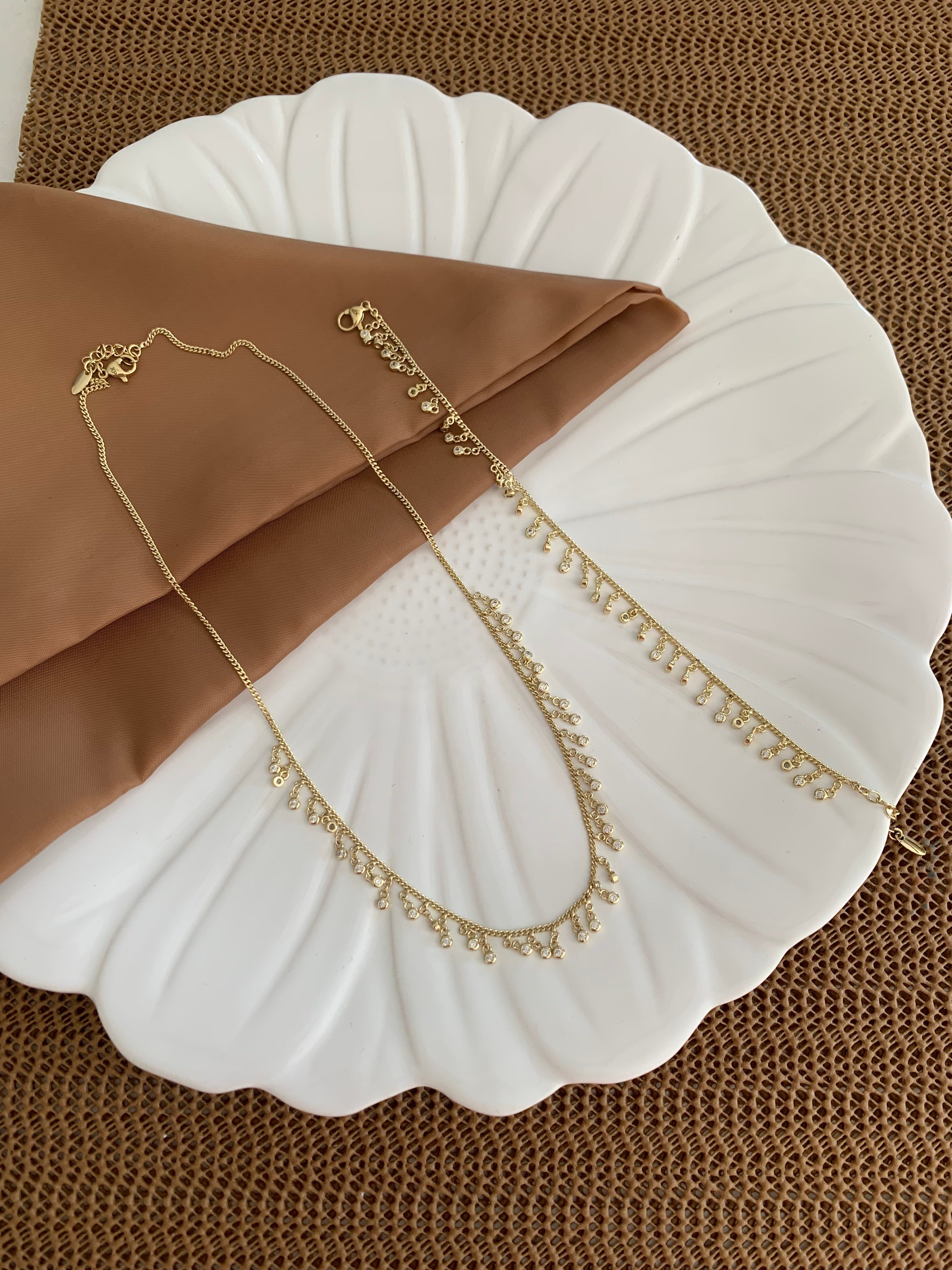 Vip Gold Gömme Tek Taş Daire Su Yolu Kolye Bileklik Set