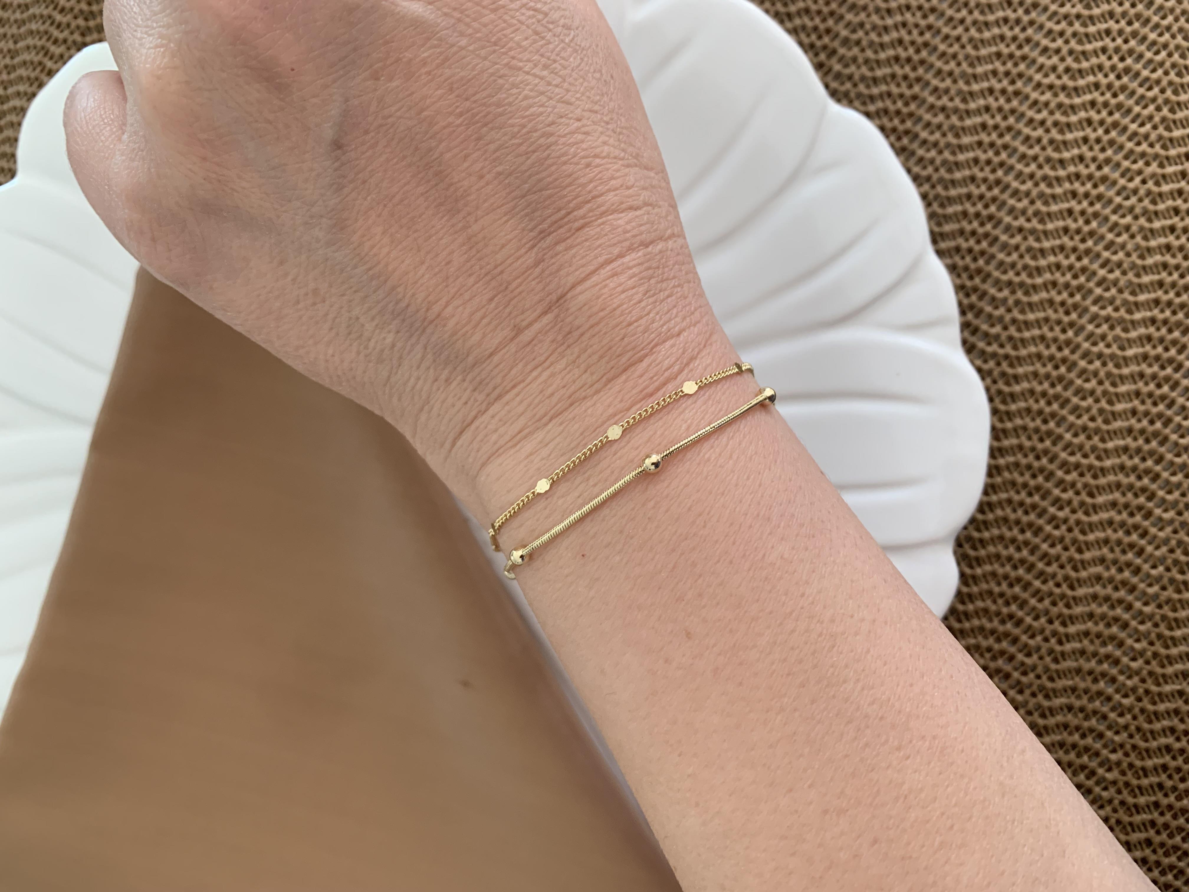 Vip Gold İkili Ezme Zincirli Topçuk Bileklik