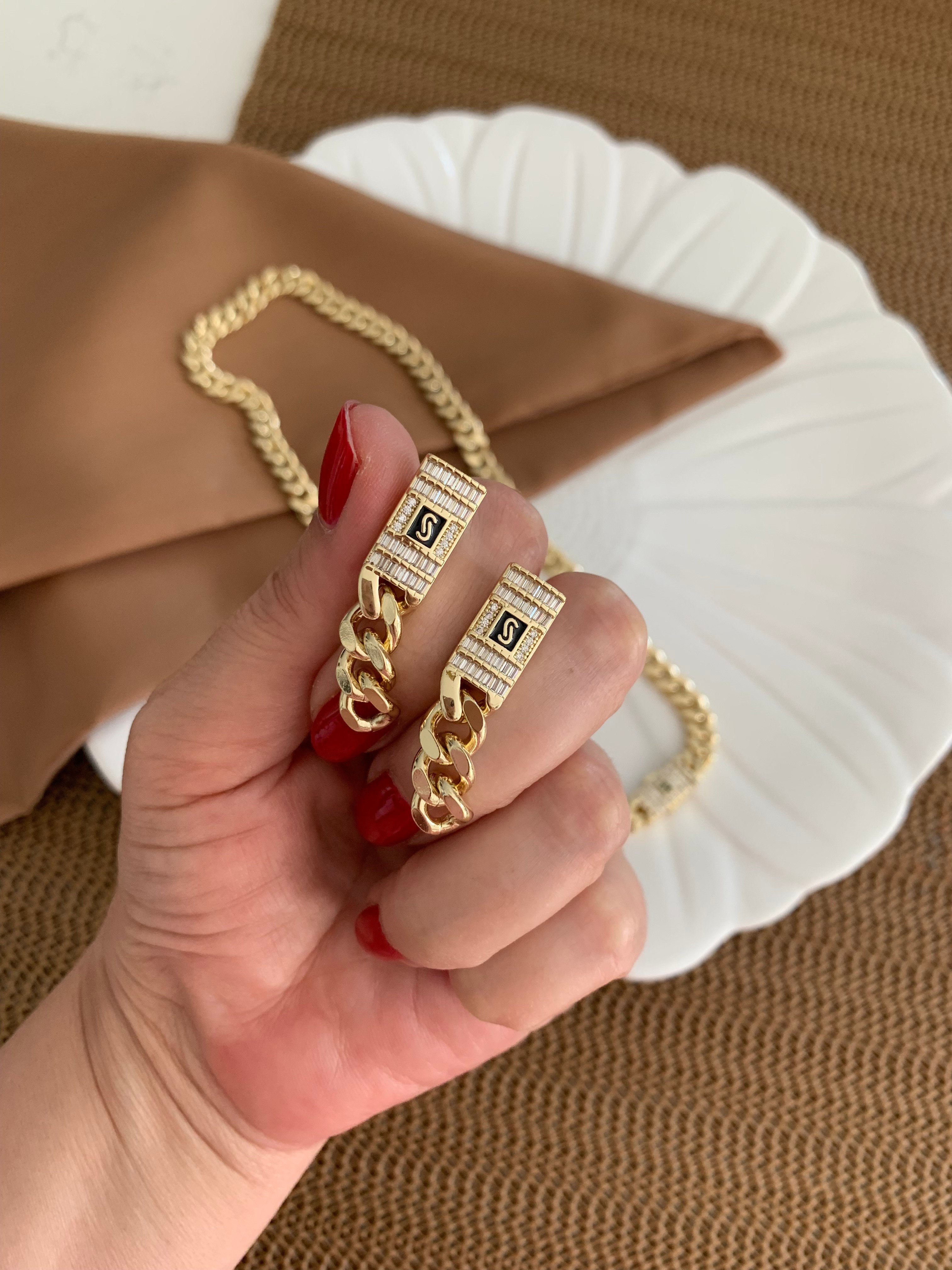 Vip Gold İnce İç İçe Geçme Klasik Zincirli Gurmet Kolye Küpe Set 