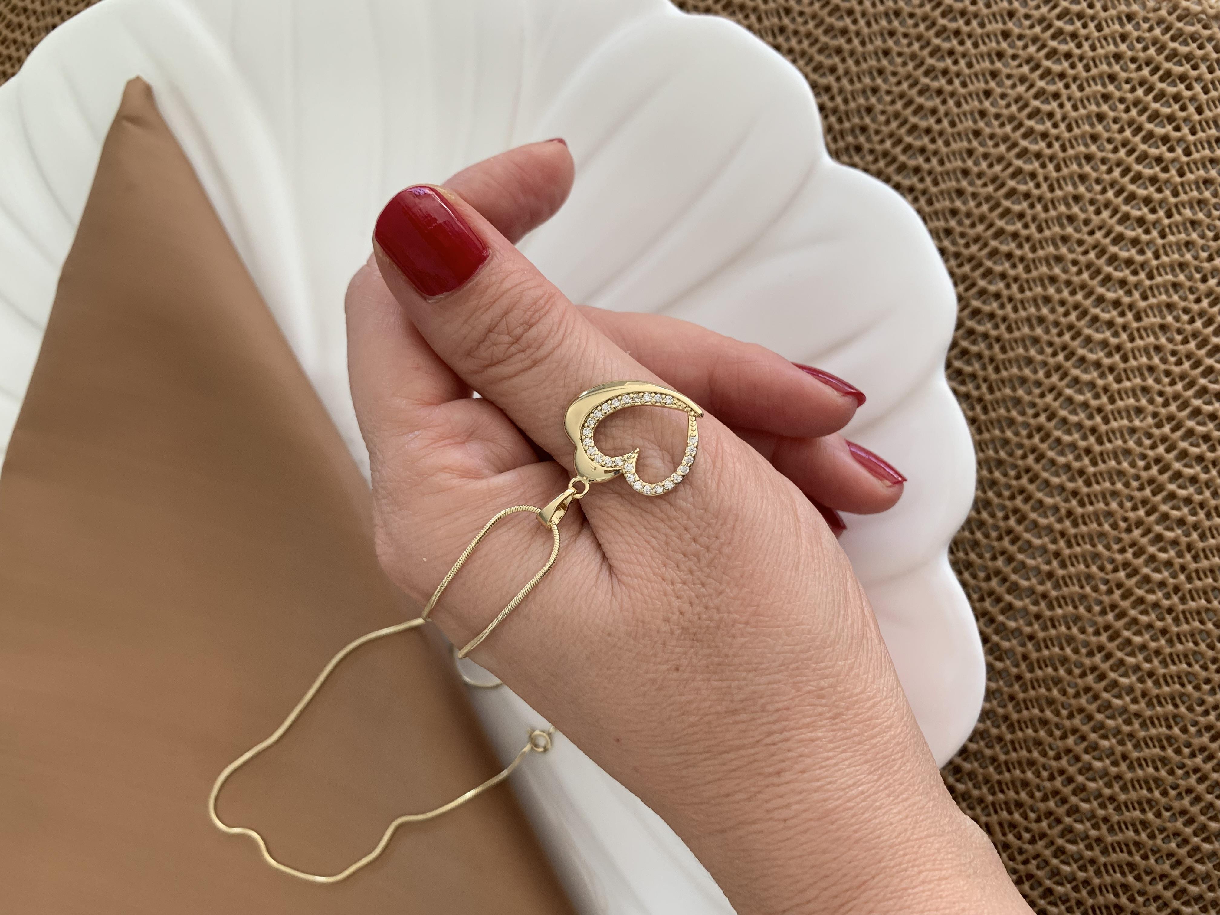 Vip Gold İnce Küp İtalyan Zincir Zirkon Taşlı Kalp Kolye