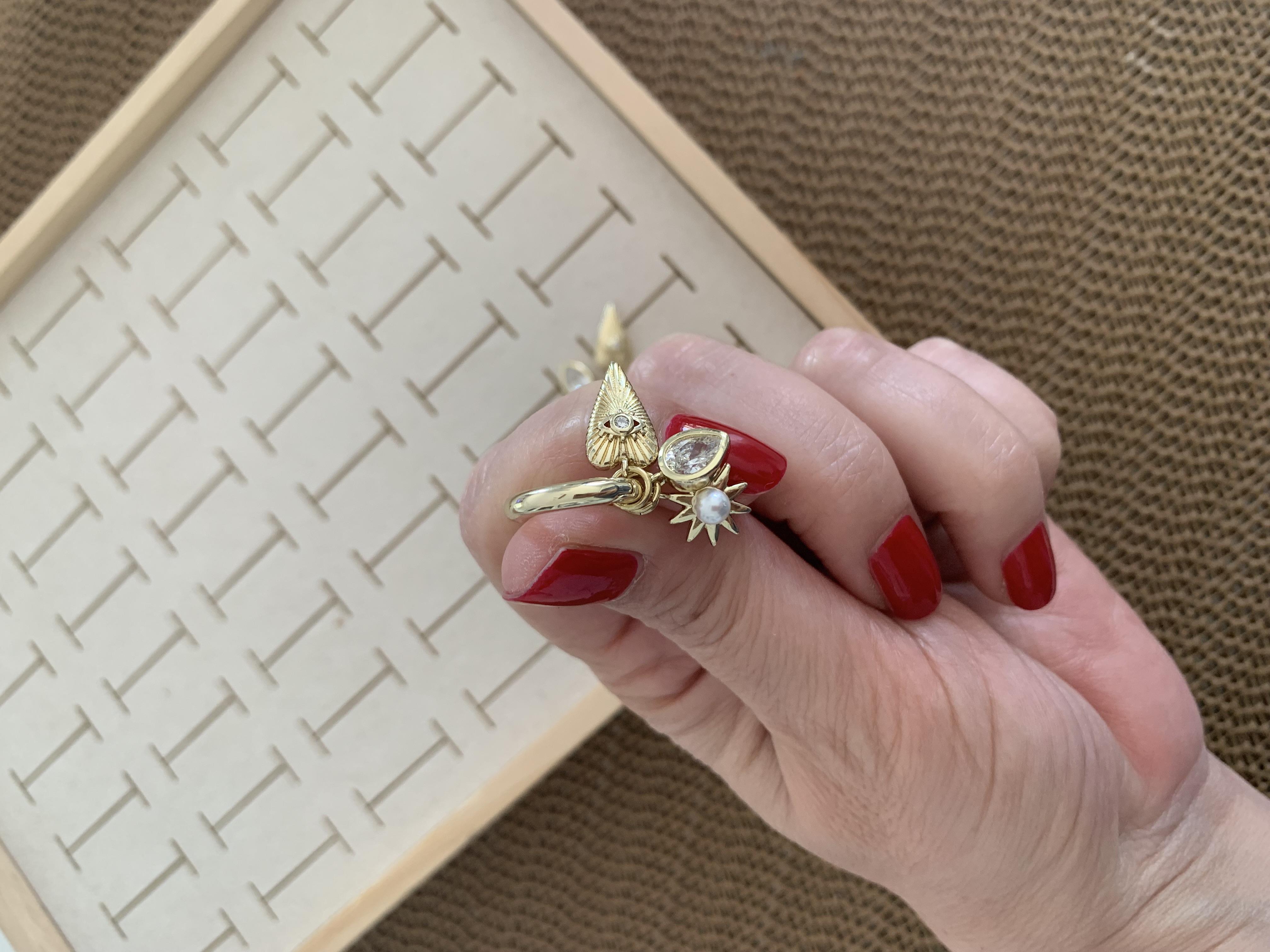 Vip Gold İnci Tek Taşlı Kalp Charm Halka Küpe