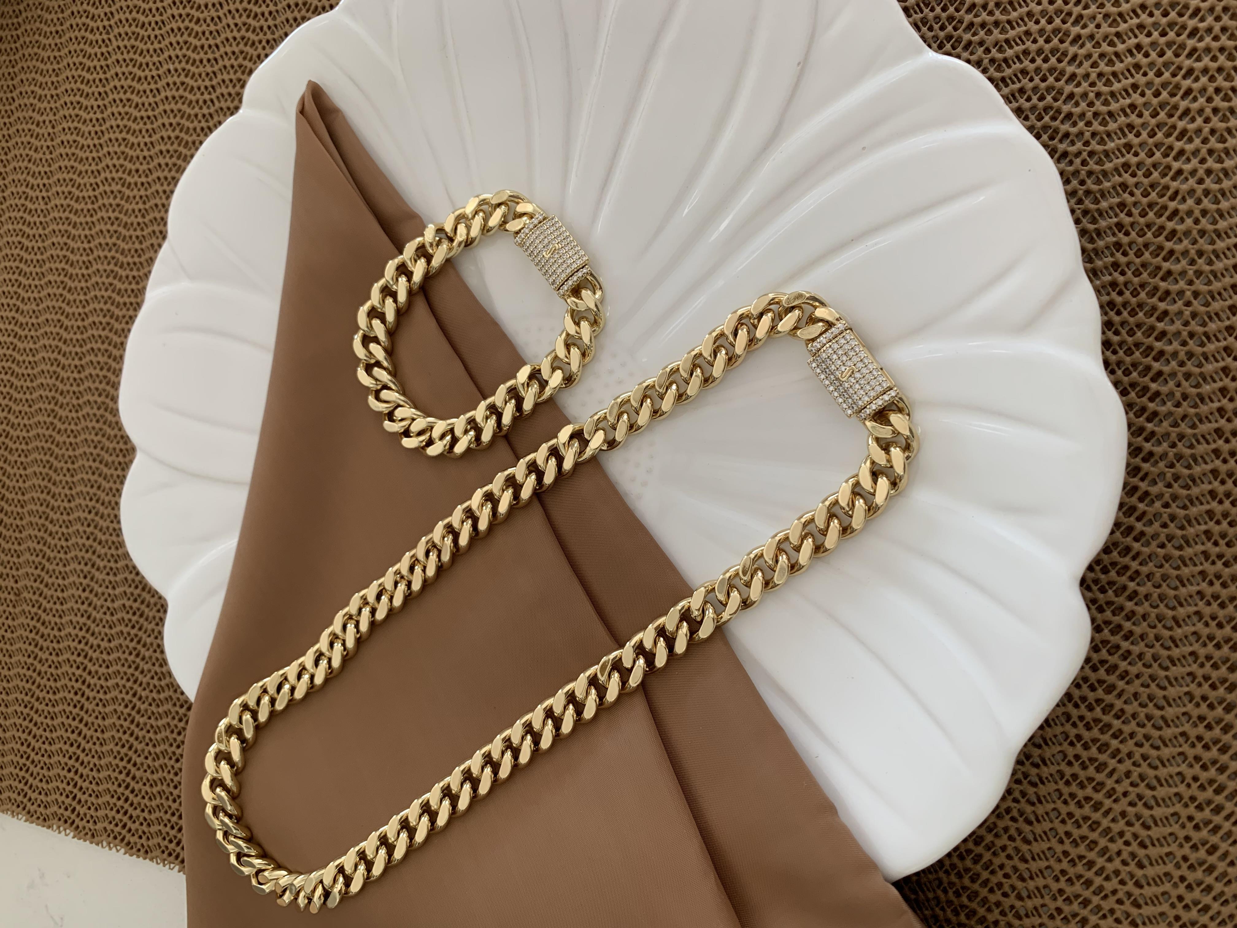 Vip Gold Kalın Kesme Zincir Gurmet Kolye Bileklik Set