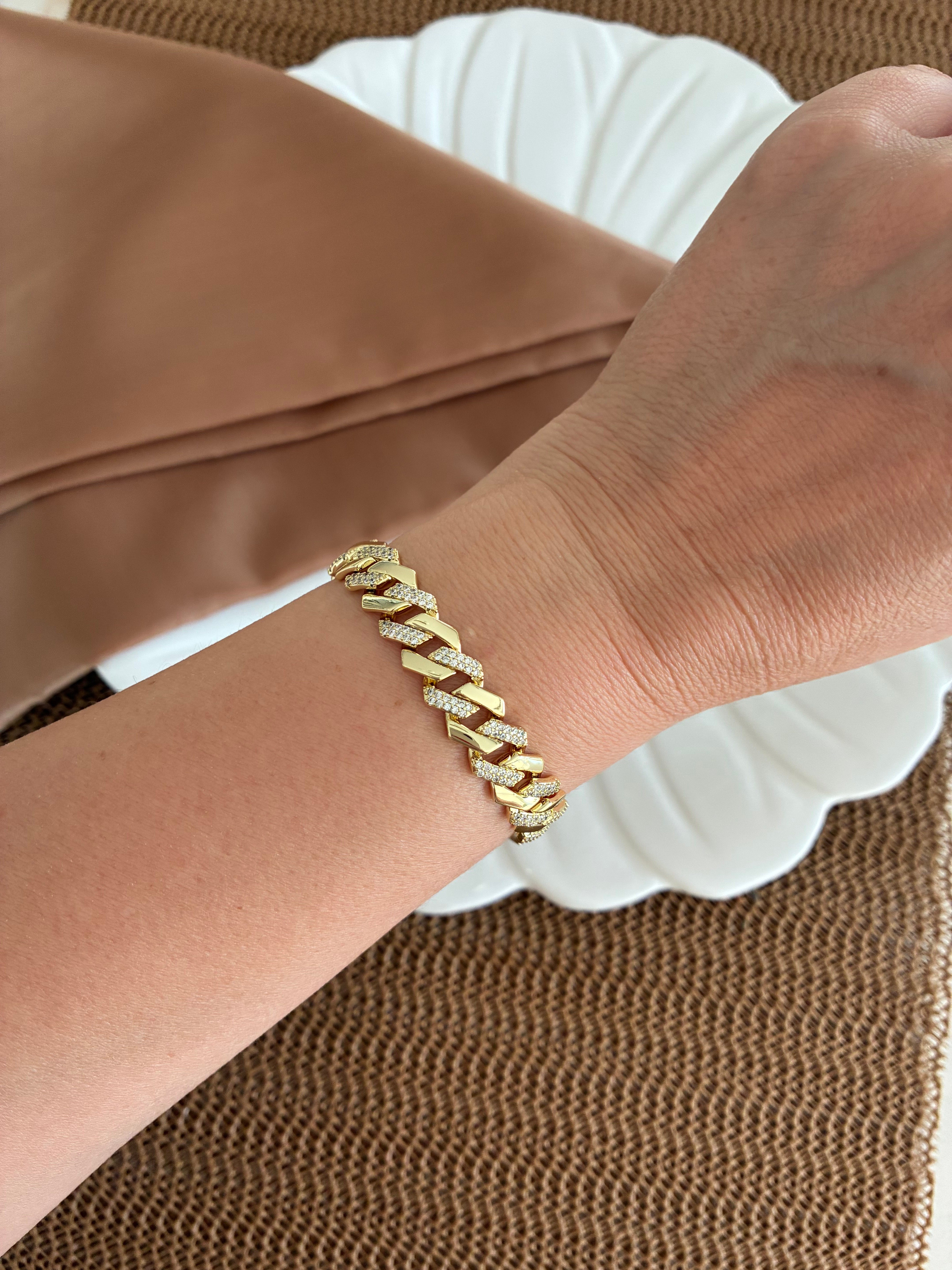 Vip Gold Klasik Zincir Zirkon Taşlı Tasarım Bileklik