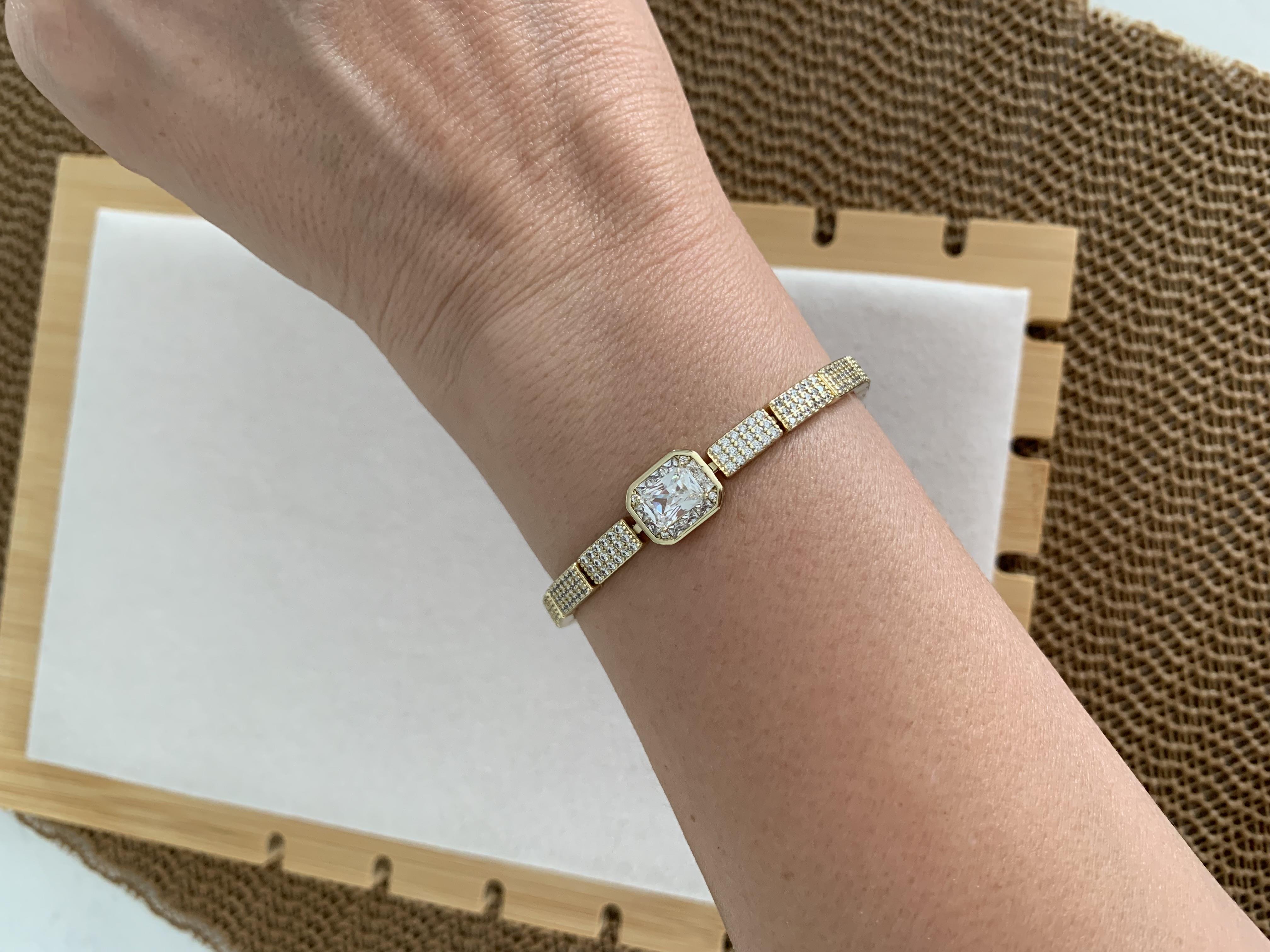 Vip Gold Komple Zirkon Taşlı Kare Baget Taş Bileklik 
