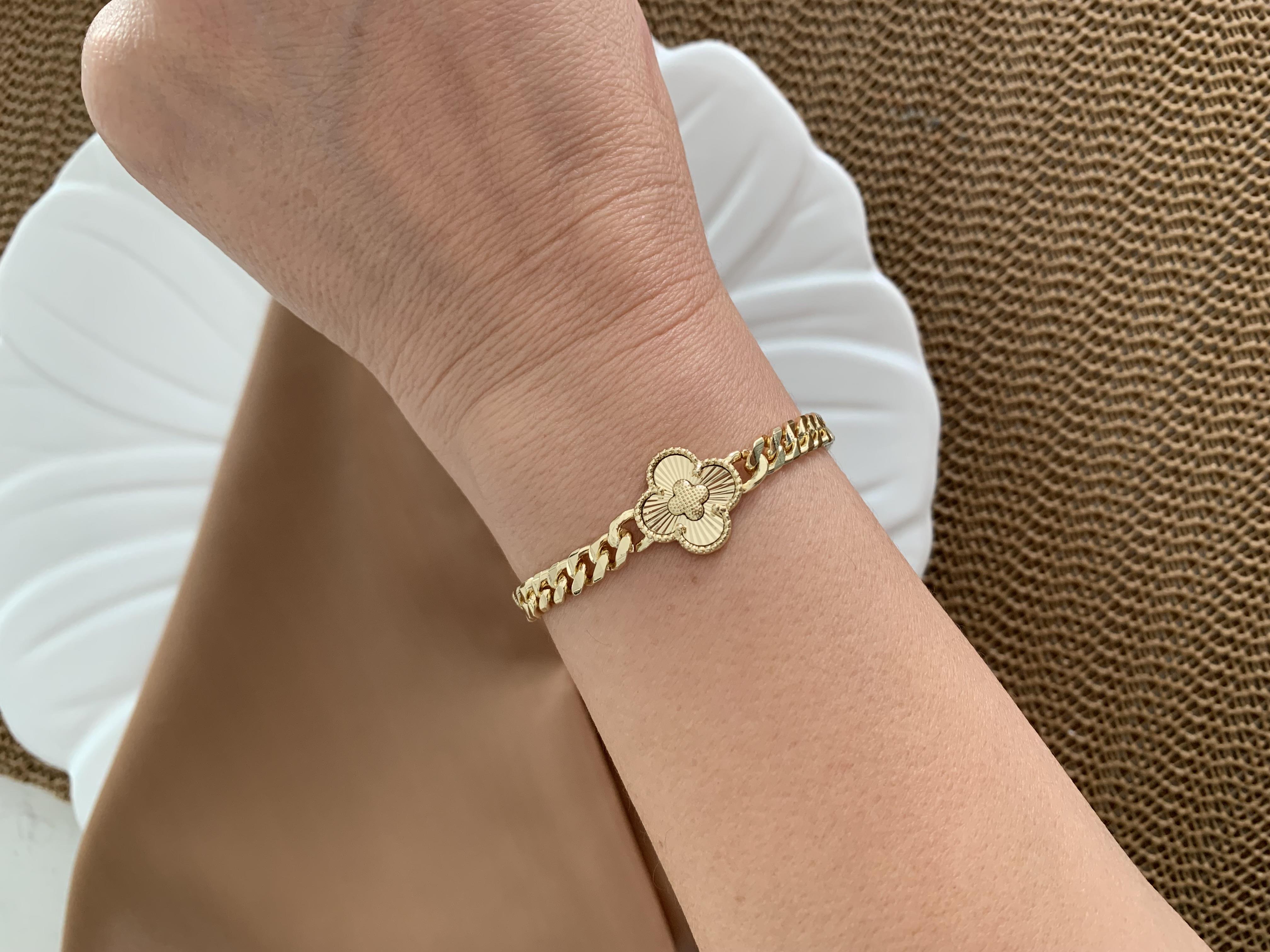 Vip Gold Pırıltılı Klasik Zincirli Yonca Bileklik