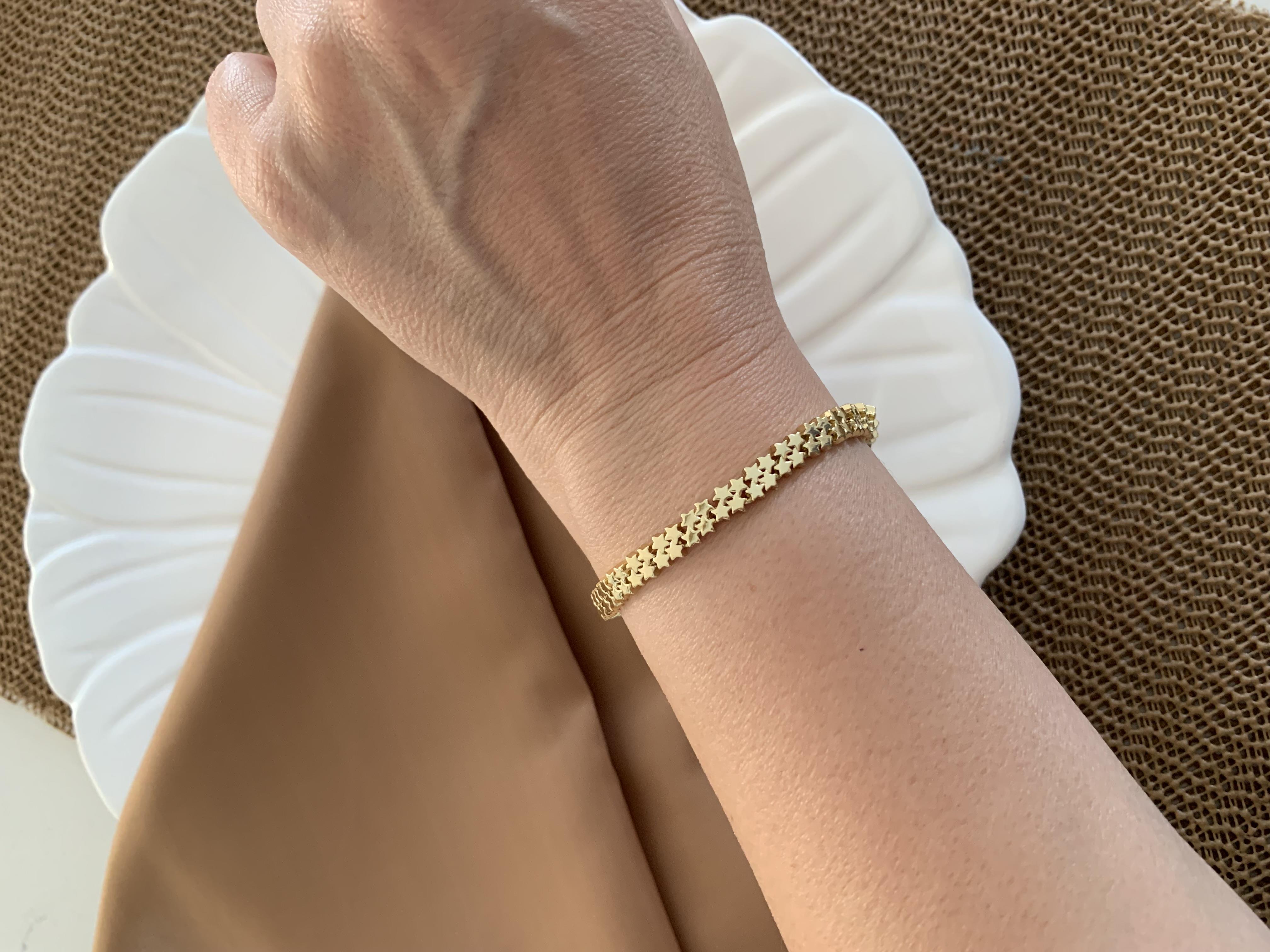 Vip Gold Plaka İki Sıra Yıldız Bileklik
