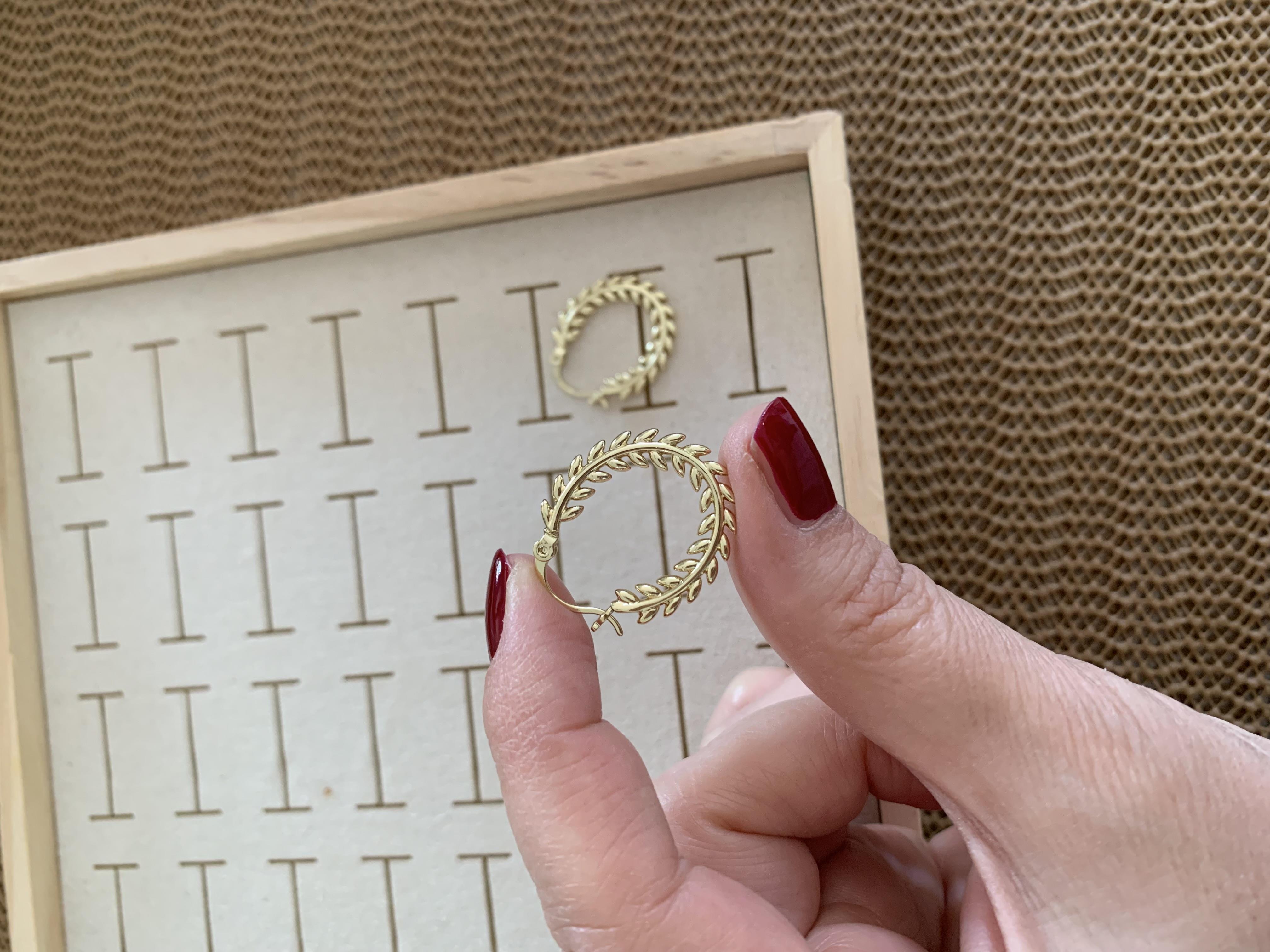 Vip Gold Plaka Yaprak Oval Halka Küpe